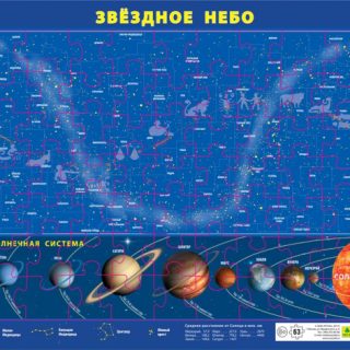 Карта звездного неба и Солнечной системы. Детский пазл на подложке (36х28 см)